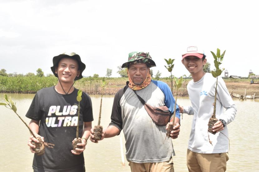 Mahasiswa Perikanan IPB University melakukan monitoring dan penanaman mangrove di Tangerang, Banten.