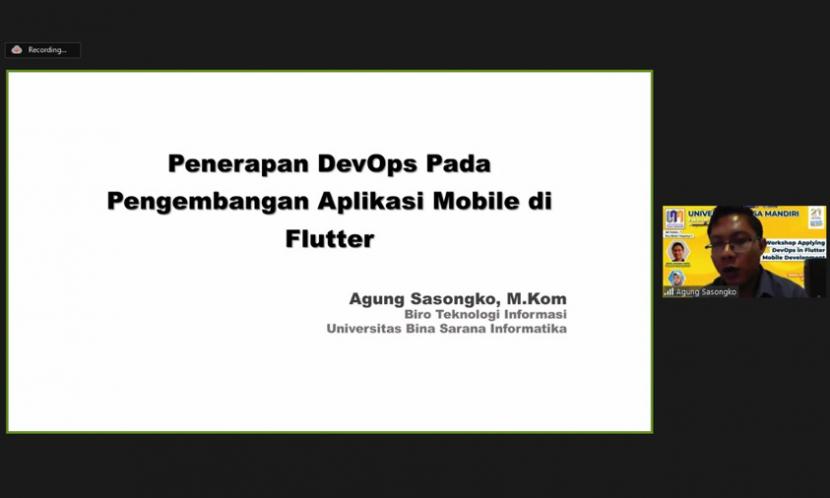 Mahasiswa prodi (program studi) Sistem Informasi Universitas Nusa Mandiri (UNM) sukses ikuti workshop dengan tema “Applying DevOps in Flutter Mobile Development”. 