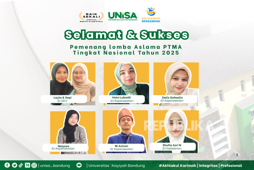  Mahasiswa Universitas Aisyiyah (Unisa) Bandung kembali menorehkan prestasi membanggakan Lomba Kreatifitas Mahasiswa Asrama PTMA Tingkat Nasional Tahun 2025. 