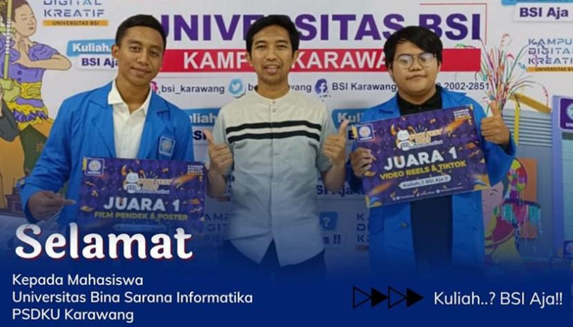 Mahasiswa/i Universitas BSI kampus Karawang berhasil meraih Juara 1 Lomba Film Pendek dan Poster dan Juara 1 Lomba Vidio Reels dan Tiktok pada Perlombaan SOBI FEST.