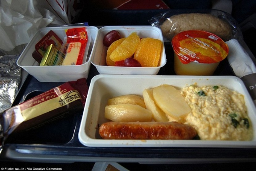 Makanan di pesawat. ILustrasi