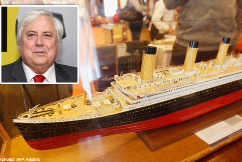 Maket Kapal Titanic II dan si milyader Australia, Clive Palmer yang mendanai pembangunan replika (insert)