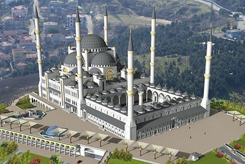 Maket masjid raksasa di Bukit Camlica, Istanbul.