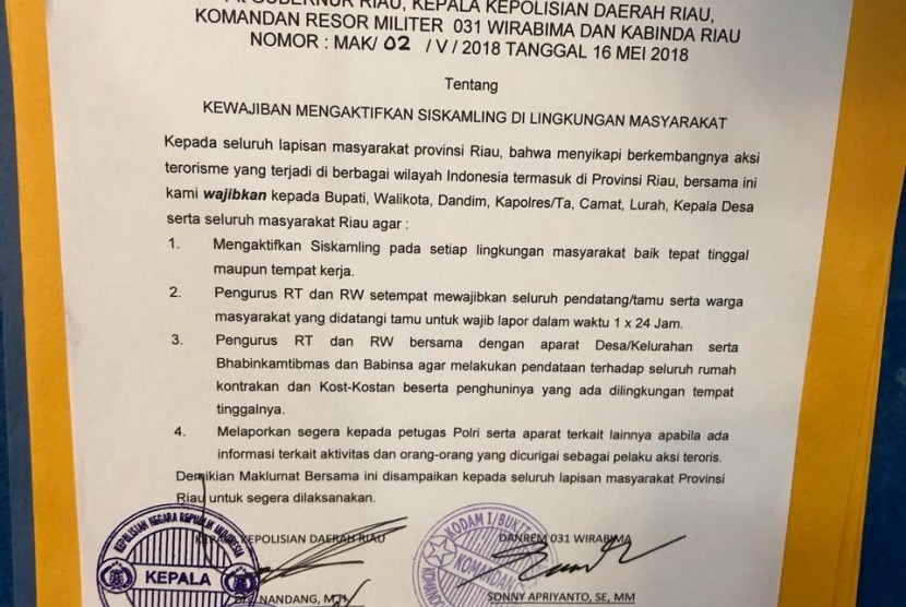 Maklumat bersama Muspida di Riau. 