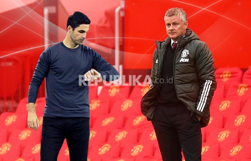 Manchester United vs Arsenal, duel taktik pelatih Ole Gunnar Solskjaer (kanan) dan Mikel Arteta.