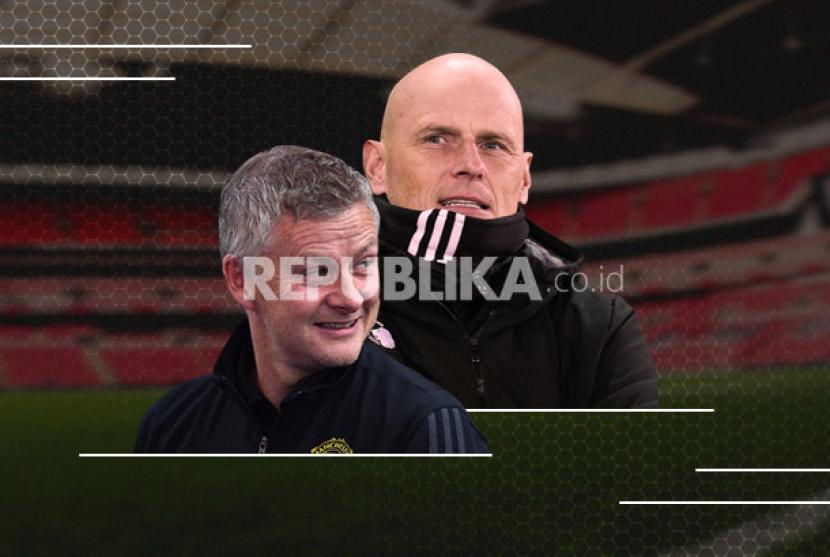 Manchester United vs FC Copenhagen, duel dua pelatih asal Norwegia Ole Gunnar Solskjaer (kiri) dan Stale Solbakken. 