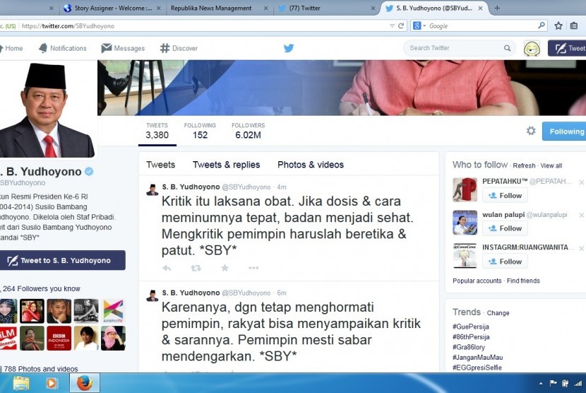 Mantan Presiden SBY nge-twit menjelang Shalat Jumat