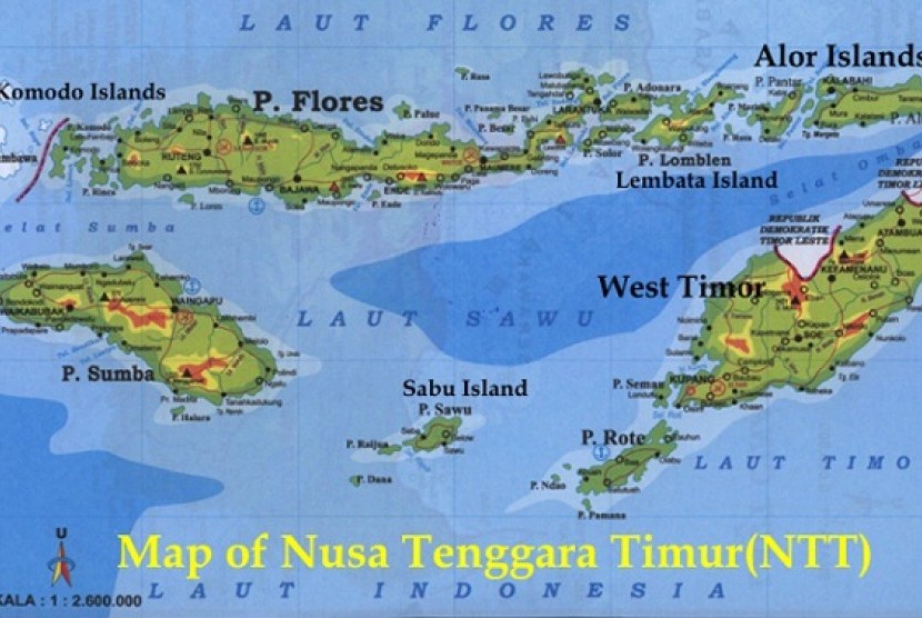 Peta Nusa Tenggara Timur (NTT).  