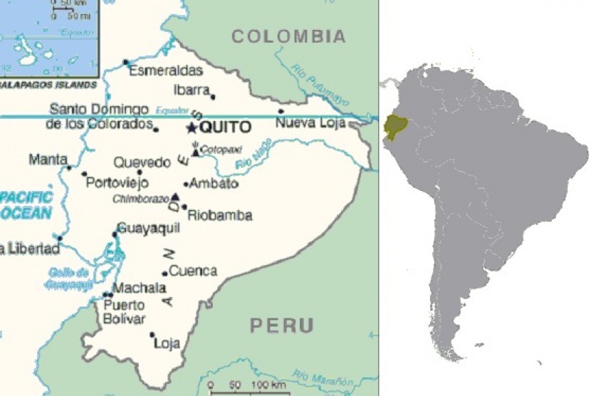 Map of Ecuador (left) and its location in Africa (right)