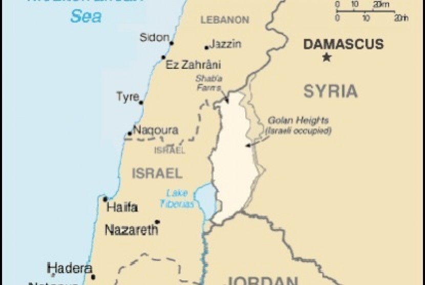 Map of Golan Heights occupied by Israel