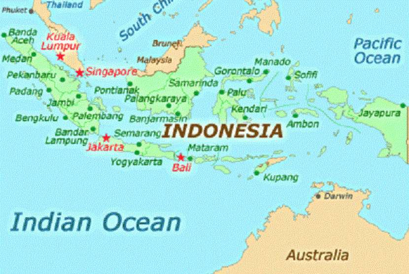 Map of Indonesia and Australia