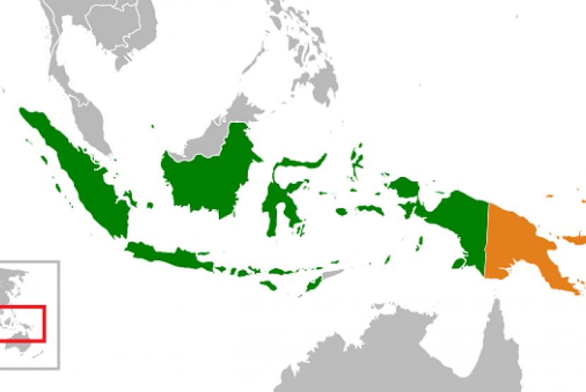 Map of Indonesia (green) and Papua New Guinea (orange)