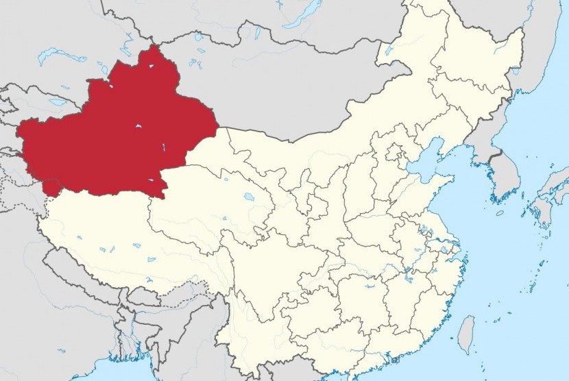 Map of Xinjiang (in red) in China