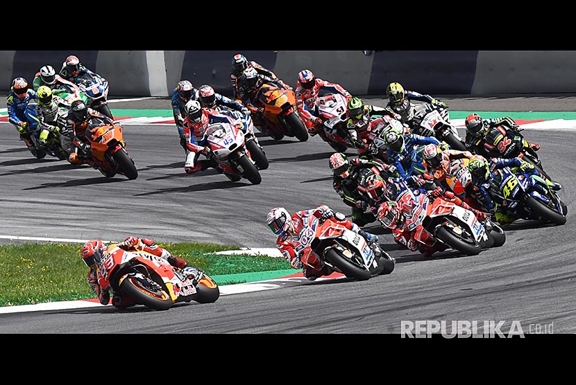 Marc Marquez memimpin start pada MotoGP Austria di Sirkuit Spielberg Ring, Austria, Ahad (13/8) malam.