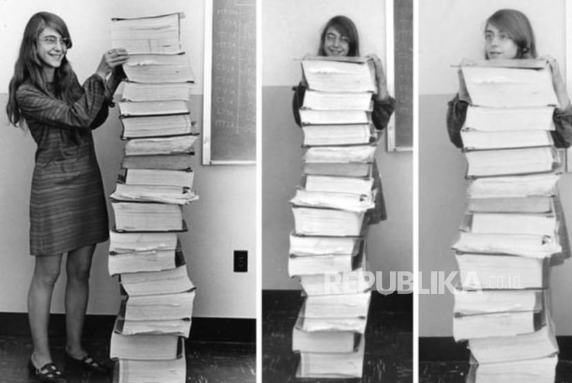 Margaret Hamilton semasa muda (ilustrasi). Hamilton merupakan ilmuwan komputer di balik riset perintis yang membantu astronaut Apollo 11 NASA mendarat di bulan pada 1969.