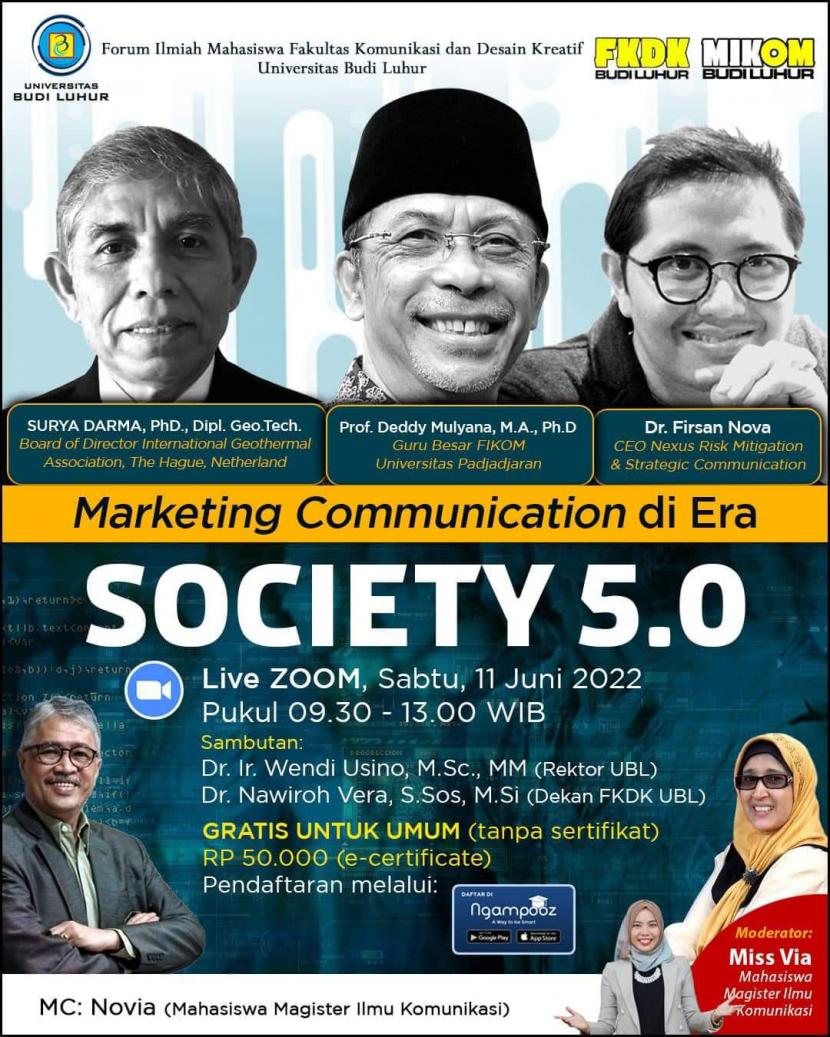 Marketing Communication di Era Society 5.0 yang digelar Universitas Budi Luhur