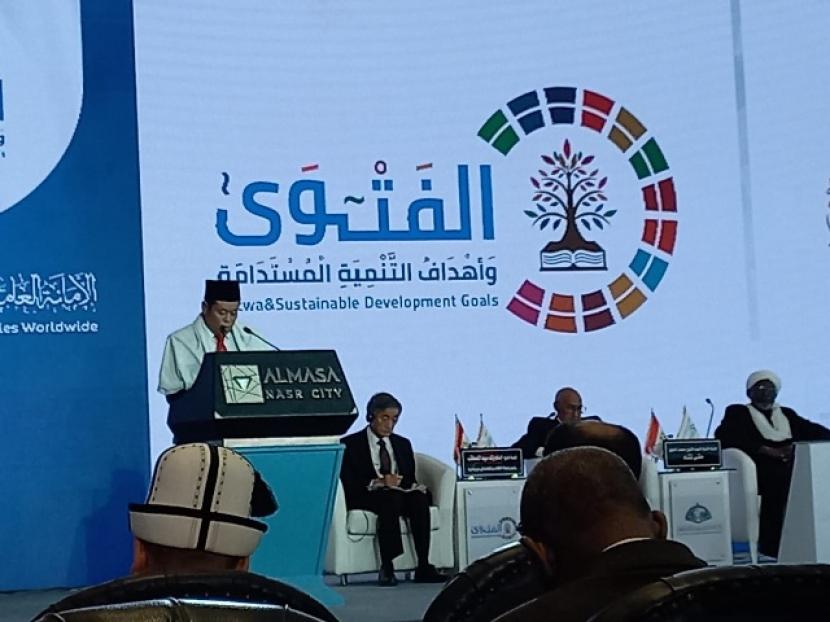 Waketum MUI KH Marsudi Syuhud perkenalkan fatwa MUI di  Konferensi Internasional ke-7 tentang Fatwa Sustainable  Development, yang digelar di Kairo Mesir, Senin (17/10/2022)