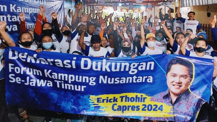 Masyarakat Jawa Timur (Jatim) yang tergabung dalam Relawan Kampung Nusantara siap memuluskan jalan Menteri BUMN Erick Thohir menuju Pilpres 2024. 