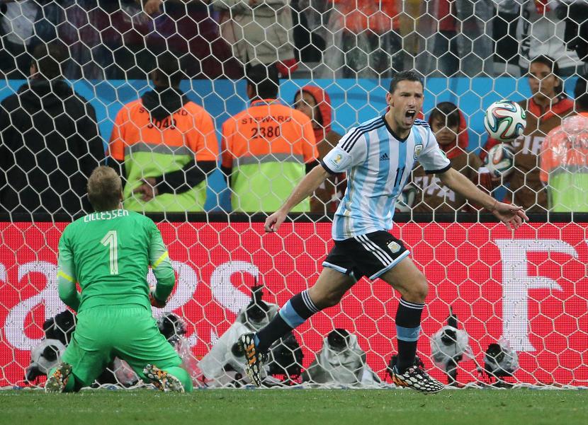Maxi Rodriguez ketika memperkuat timnas Argentina pada Piala Dunia 2014.