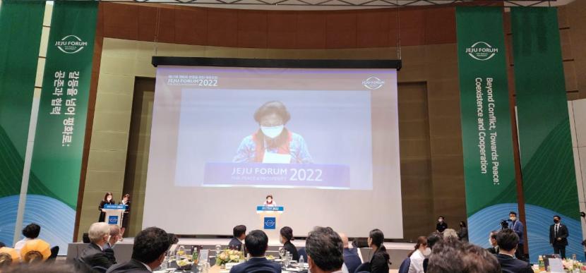Megawati Soekarnoputri dalam welcoming dinner Jeju Peace Forum 2022 yang dihelat oleh tuan rumah, yakni Pemerintah Provinsi Jeju, pada Rabu (14/9/2022) malam.