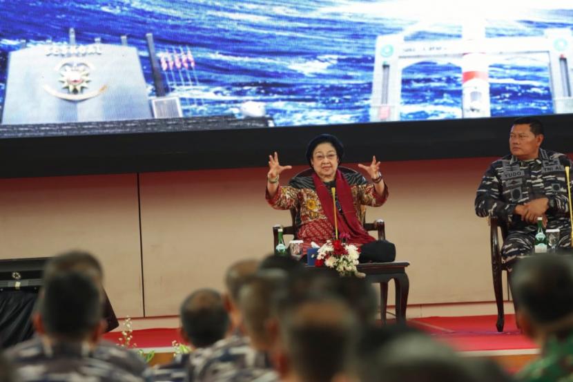 Megawati Soekarnoputri saat memberikan kuliah umum di Seskoal, Selasa (4/10/2022). 