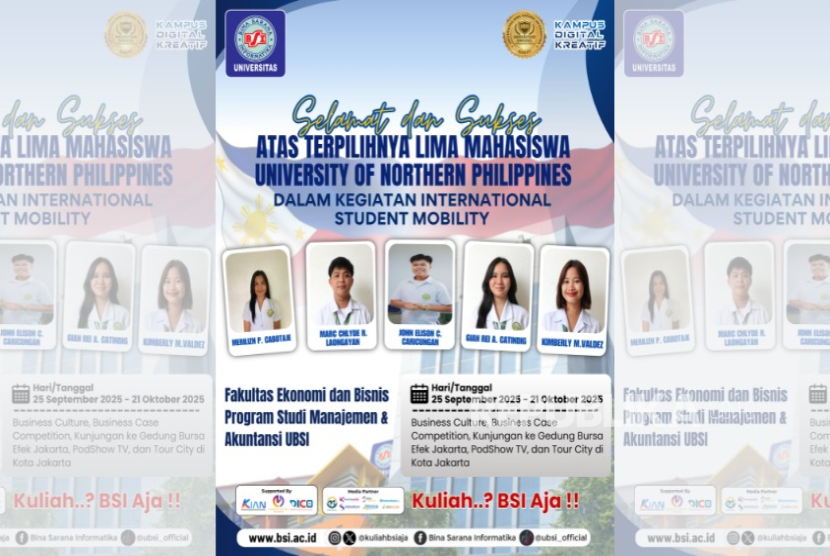 Melalui International Student Mobility, lima mahasiswa University of Nothern Philippines akan berkegiatan di UBSI pada 25 September hingga 21 Oktober 2025 mendatang. 