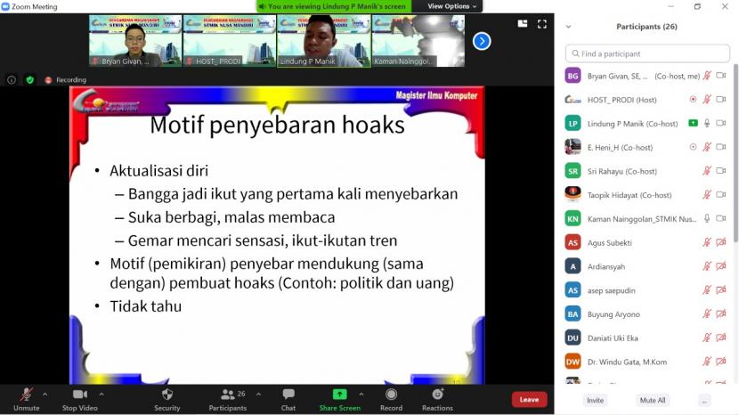 Melalui kegiatan pengabdian masyarakat, dosen STMIK  Nusa Mandiri mengajak warga masyarakat antisipasi penyebaran hoaks.