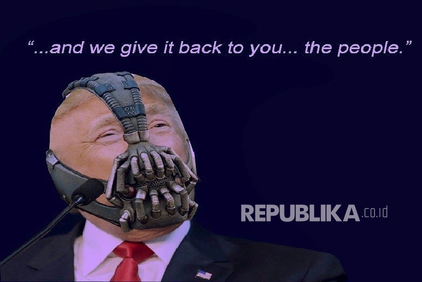 Meme yang menggabungkan Donald Trump dengan sosok penjahat di film Batman.