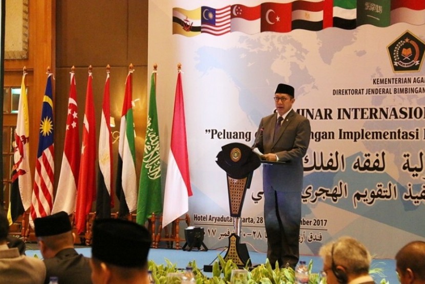 Menag Lukman Hakim Saifuddin dalam Seminar Internasional Fikih Falak (SIFF) Tahun 2017 di Jakarta, Rabu (28/11)