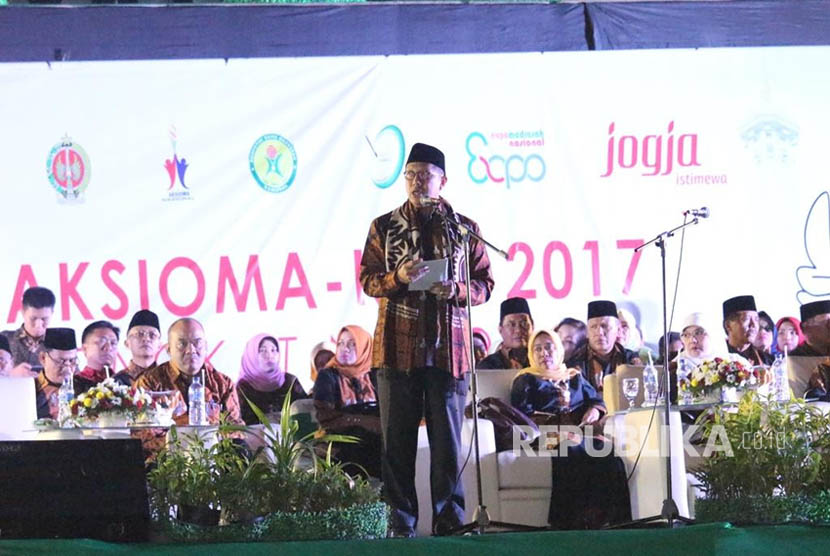 Menag Lukman Hakim Saifuddin saat menyampaikan sambutan pembukaan Aksioma-KSM 2017 di Yogyakarta.
