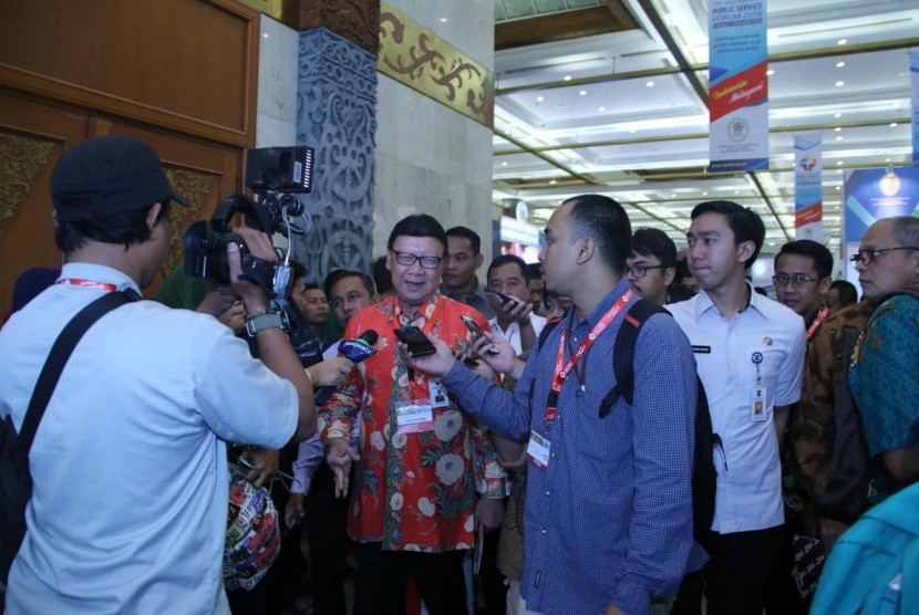 Mendagri Tjahjo Kumolo di sela acara Opening Ceremony International Public Service Forum 2018 di Jakarta Convention Center Senayan, Rabu (7/11)