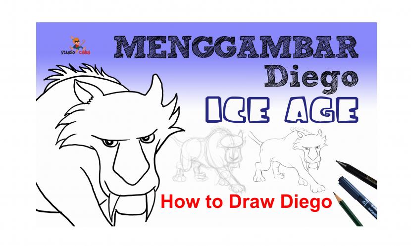 Menggambar karakter animasi Diego Ice Age.