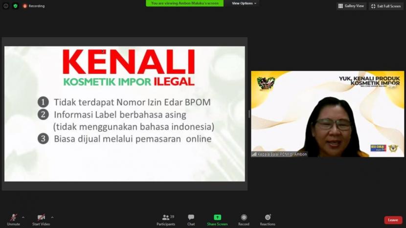 Menggandeng (BPOM) Ambon, Kantor Wilayah (Kanwil) Bea Cukai Maluku mengadakan webinar yang terbuka untuk umum bertemakan Produk Kosmetik Impor Legal, Jumat (17/07).