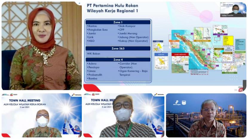 Menjelang alih kelola Blok Rokan dari PT Chevron Pacific Indonesia (CPI) ke Pertamina Hulu Rokan (PHR) pada 9 Agustus 2021 mendatang, Pertamina gelar diskusi secara daring dalam bentuk Townhall Meeting dengan seluruh pekerja CPI pada Kamis (3/6).