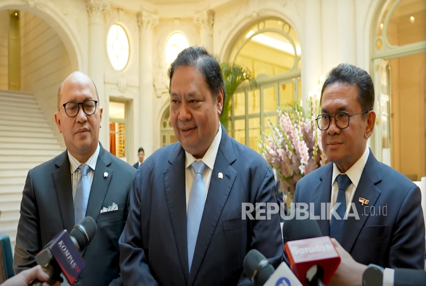 Menko Perekonomian Airlangga Hartarto di Brussels, Belgia.