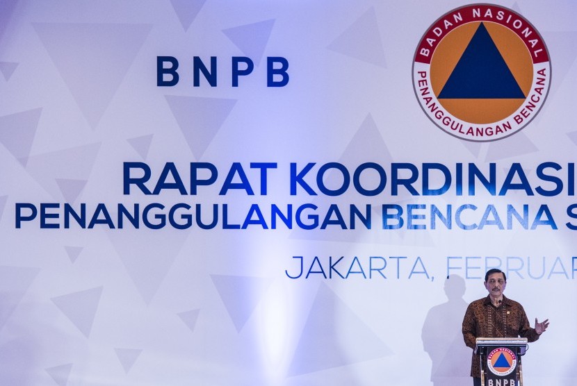 Menko Polhukam Luhut Binsar Pandjaitan menyampaikan pidato saat membuka Rapat Koordinasi Nasional (Rakornas) Penanggulangan Bencana seluruh Indonesia di Jakarta, Rabu (24/2)