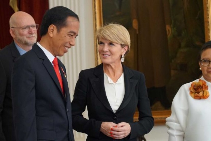 Menlu Julie Bishop mengadakan pembicaraan dengan Presiden Joko Widodo didampingi Menlu Retno Marsudi di Jakarta.