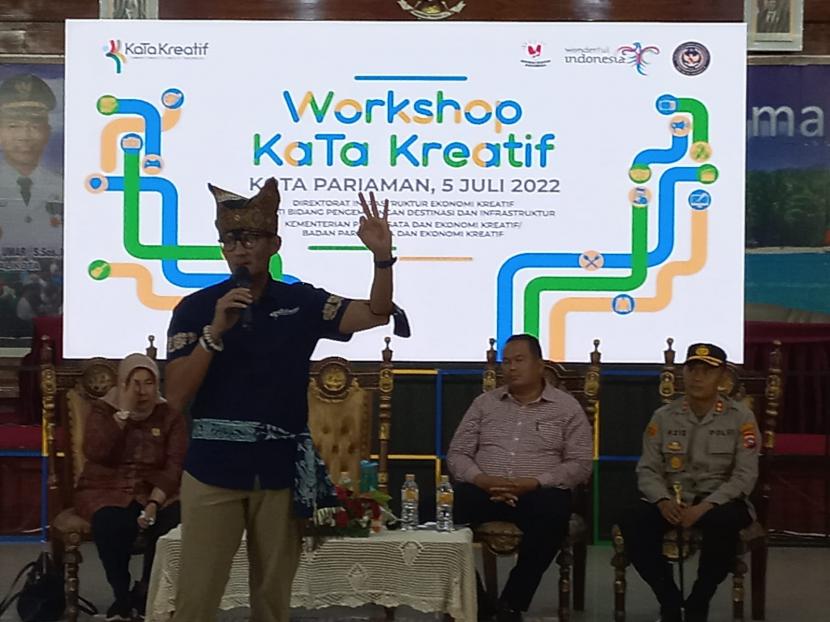Menparekraf Sandiaga Uno menghadiri Workshop Pengembangan Kabupaten/Kota (KaTa) Kreatif Indonesia di Kota Pariaman yang merupakan lokasi ke-17 dari rangkaian program Pengembangan Kabupaten/Kota (KaTa) Kreatif Indonesia 2022. 