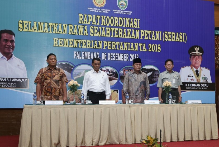 Mentan Amran Sulaiman saat memberi sambutan dalam Rapat Koordinasi Serasi di Palembang, Sumatera Selatan, Kamis (6/12).