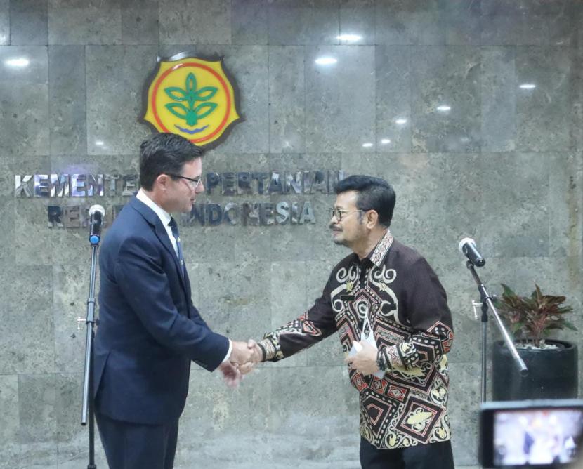 Mentan RI Syahrul Yasin Limpo menerima kedatangan Mentan Australia David Littleproud.