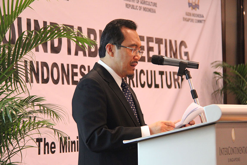 Mentan Suswono berbicara pada acara Roundtable Meeting on Indonesian  Agriculture di Singapura. 