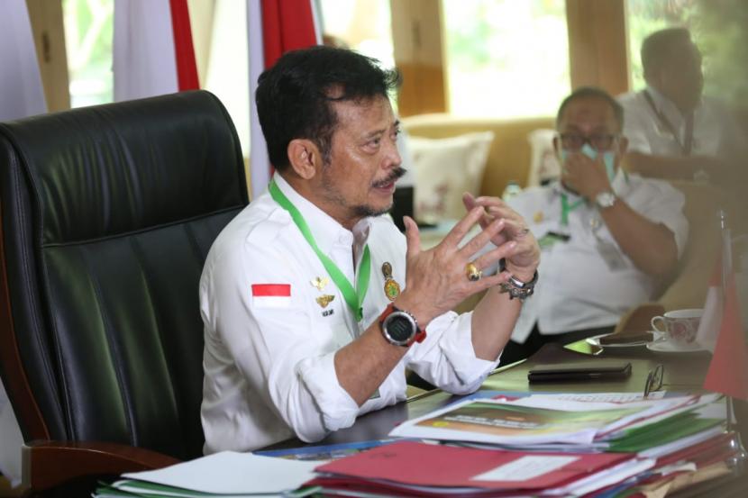 Mentan Syahrul Yasim Limpo saat memberikan sambutan pada Munas Perhimpunan Sarjana Pertanian Indonesia (PISPI) secara virtual, Rabu (23/12).