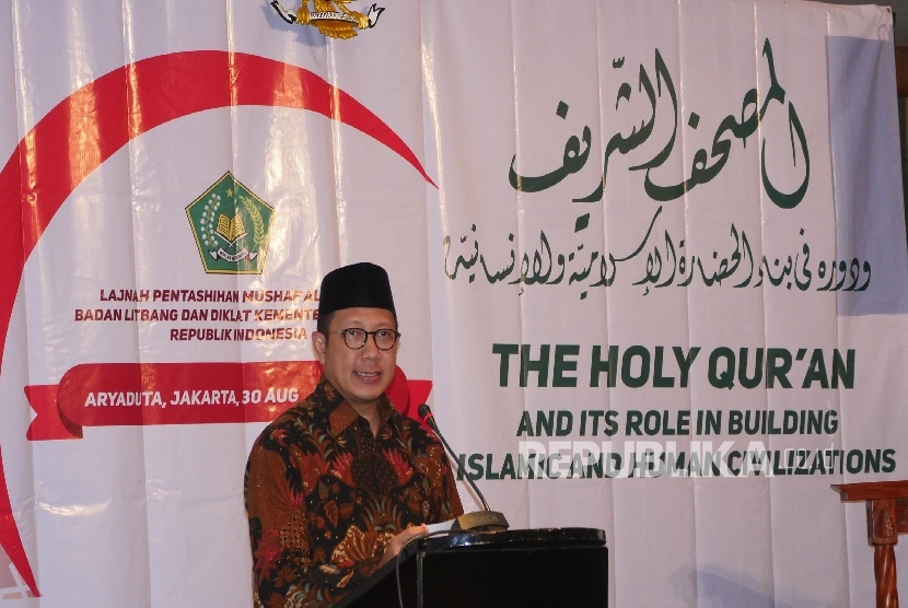 Menteri Agama Lukman Hakim Saifuddin ketika membuka Seminar Internasional Alquran di Jakarta, Selasa (30/8). 
