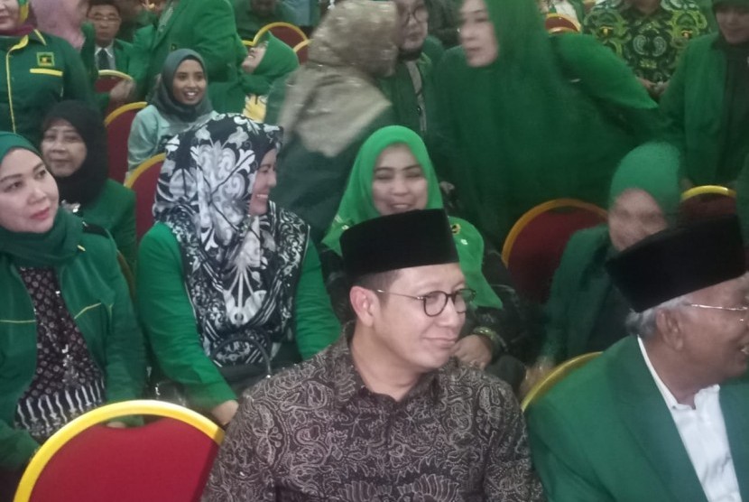 Menteri Agama Lukman Hakim Saifuddin tampak menghadiri Mukernas PPP di Bogor, Jawa Barat, Rabu (20/3) malam. 