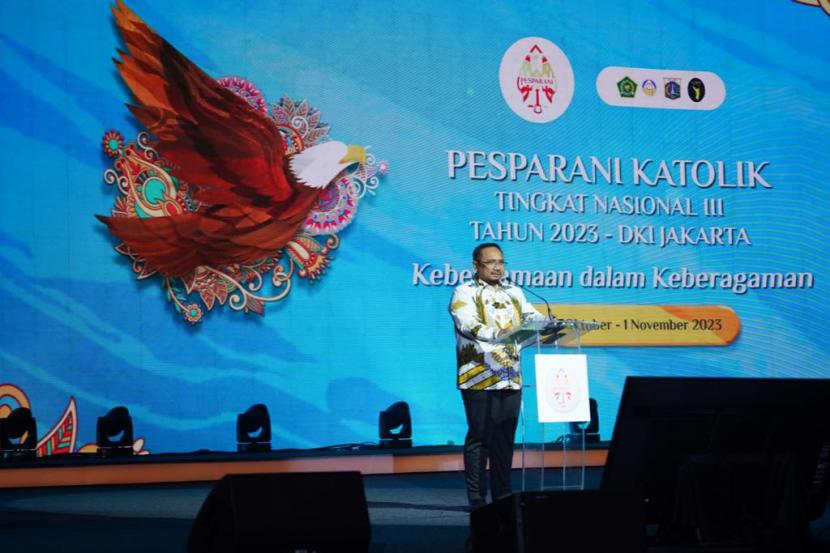 Menteri Agama Yaqut Cholil Qoumas membuka Pesta Paduan Suara Gerejani (Pesparani) Katolik tingkat Nasional di Ancol, Jakarta.