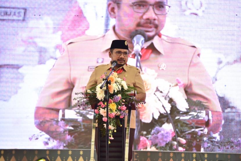 Menteri Agama Yaqut Cholil Qoumas saat kegiatan pembukaan Perkemahan Wirakarya Nasional Perguruan Tinggi Keagamaan (PWN PTK) XV 2021 di Palembang, Kamis (11/11)  