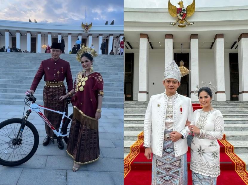 Menteri Agraria dan Tata Ruang (ATR) Agus Harimurti Yudhoyono ﴾AHY﴿ dan sang istri Annisa Pohan. Keduanya terpilih sebagai pengguna busana adat terbaik dalam upacara bendera di IKN pada Sabtu (17/8/2024).