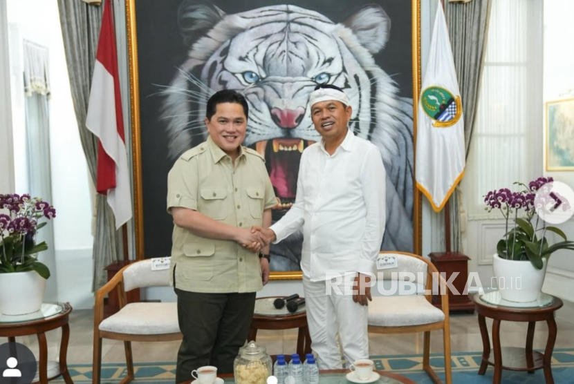 Menteri Badan Usaha Milik Negara (BUMN) Erick Thohir melakukan pertemuan dengan Gubernur Jawa Barat (Jabar) Kang Dedi Mulyadi (KDM).