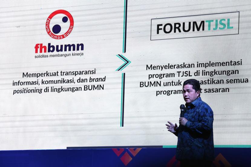 Menteri Badan Usaha Milik Negara (BUMN) Erick Thohir meresmikan  Forum Tanggung Jawab Sosial dan Lingkungan (TJSL) BUMN di Lampung, Sabtu (29/1/2022). 