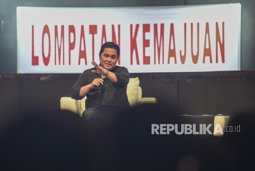 Menteri BUMN Erick Thohir berbicara di hadapan peserta MilenialFest 2019 di Jakarta, Sabtu (14/12/2019). 